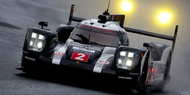 The Porsche of Timo Bernhard, Mark Webber and Brendon Hartley during practice. Photo / Getty Images