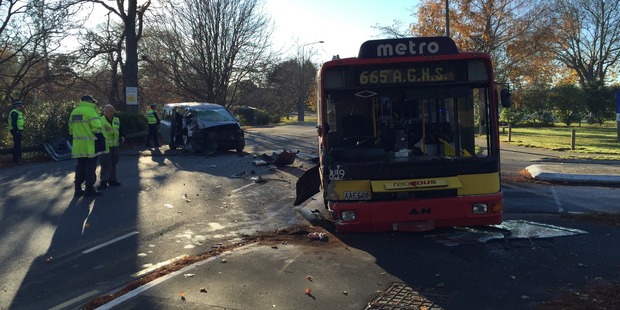 The scene of the crash in Christchurch. Ten people were injured in the smash, but most had minor injuries. Photo / Kurt Bayer