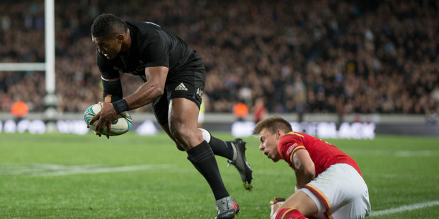 New Zealand All Blacks Waisake Naholo in action during the first test match against Wales at Auckland's Eden Park on Saturday night. Photo / Nick Reed