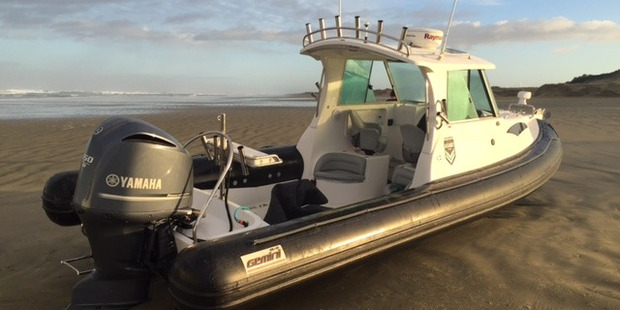 The abandoned boat on 90 Mile Beach that led to the record-breaking methamphetamine haul. Photo / Northland Advocate