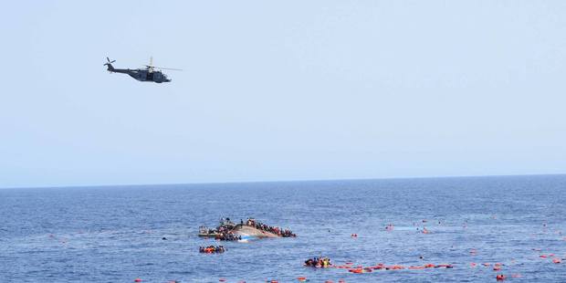 An adapted fishing trawler with more than 600 refugees on board capsized off the Lybian Coast. Photo / Facebook