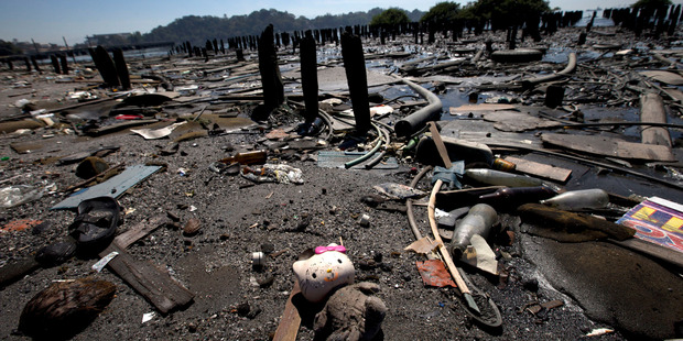 Garbage scattered in Guanabara Bay in Rio de Janeiro, Brazil. Photo / AP