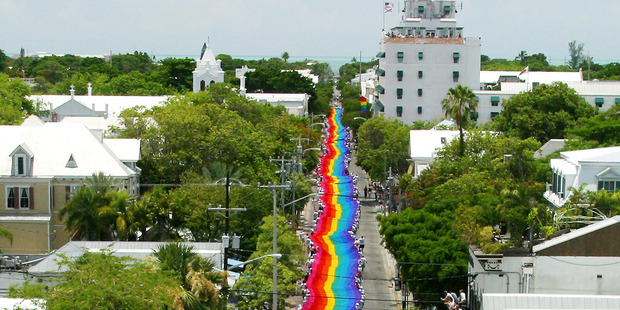 The 'Sea-to-Sea' rainbow flag displayed in Orlando after the shootings. Photo / AP