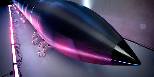 Rocket Lab's Electron - the world's first Carbon composite launch vehicle aimed at cutting the price of putting satellites into orbit. Photo / Richard Robinson