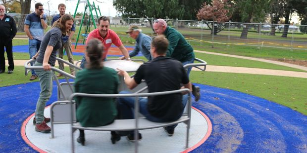 A wheelchair-friendly roundabout is one of the stars of this playground, which was developed mainly for children with disabilities.
