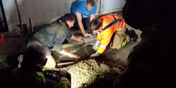 DIG: Ohope firefighters dug through concrete to free a trapped dog. PHOTO/SUPPLIED