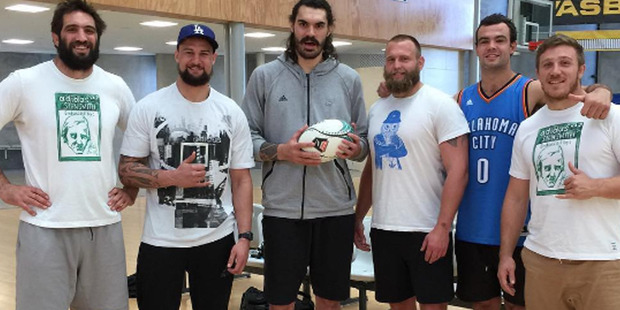 Some of the All Blacks joined Steven Adams for a shootout in Wellington today. Photo / Instagram