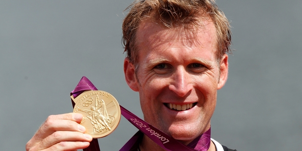 Mahe Drysdale celebrates after winning the single sculls final at the 2012 London Olympics. Photo/file