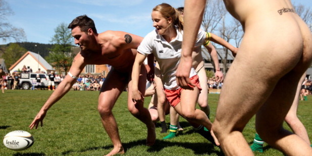 The Nude Blacks tackle, maul, and pass the ball while completely in the nude. Photo / Getty