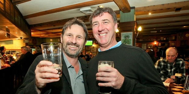 SPLIT SHIFT: British expats Terry Bicket (left) and David Thompson celebrate Brexit at the Rose and Shamrock in Havelock North