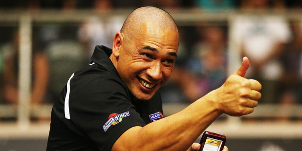 Paul Henare celebrates after winning game two of the NBL Grand Final. Photo / Getty Images