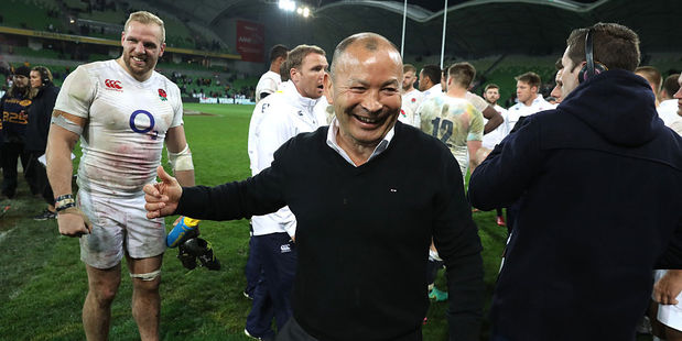 England coach Eddie Jones celebrates after their win over Australia. Photo / Getty