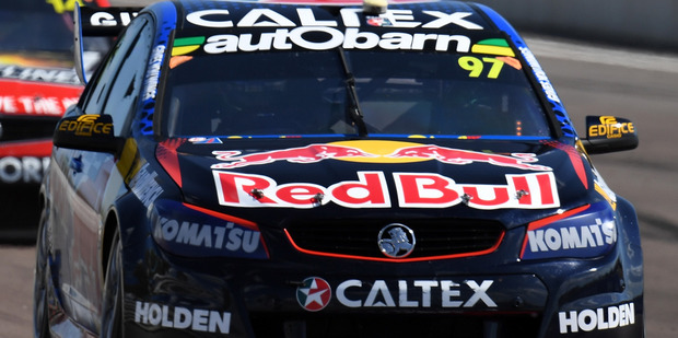 Shane Van Gisbergen leads Tim Slade during the V8 Super Supercars race in Darwin. Photo / Getty Images