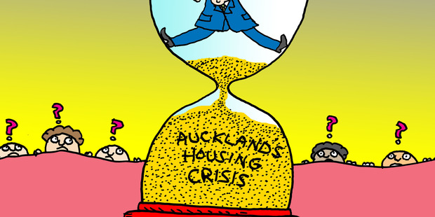 Mr Key still seems to be in deep denial that there even is an Auckland housing crisis. Illustration / Peter Bromhead
