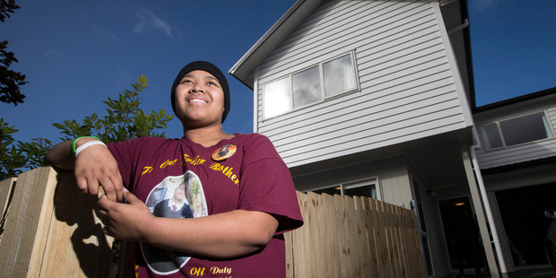 'B' outisde her new family home in Mt Roskill. Photo / Jason Oxenham