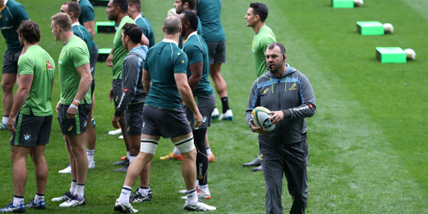Michael Cheika, the Wallaby head coach looks on during an Australian Wallabies Captain's Run at AAMI Park. Photo / Getty Images