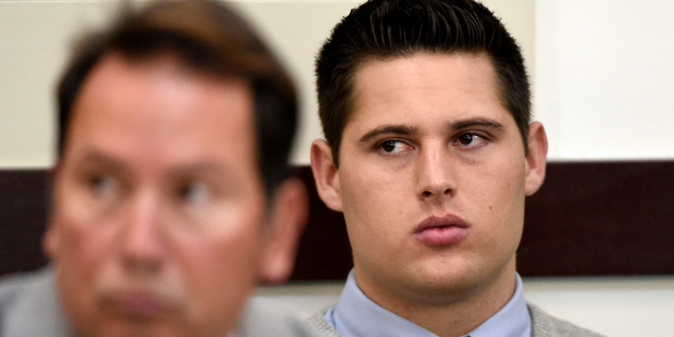 Brandon Vandenburg, right, a former Vanderbilt football player, was found guilty in a Nashville courtroom on all five counts of aggravated rape. Photo / AP