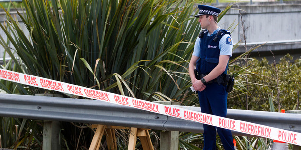 Police at the site where human remains were found under the Takapuna Landing Bridge. Photo / Jason Oxenham