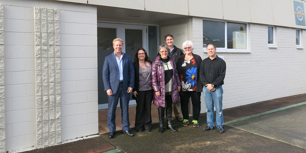 Te Puke MP and Trade Minister Todd McClay, Deborah Nicol, Judy Abrahams, Jeff Orr, Sue and Roger Wilks checked out the former Te Puke RSA building as a possible homeless shelter.