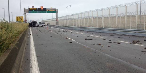 Debris left after an altercation between police and migrants. Photo / Facebook