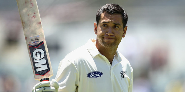 Ross Taylor of New Zealand leaves the ground after being dismissed for 290 runs by Nathan Lyon of Australia. Photo / Getty