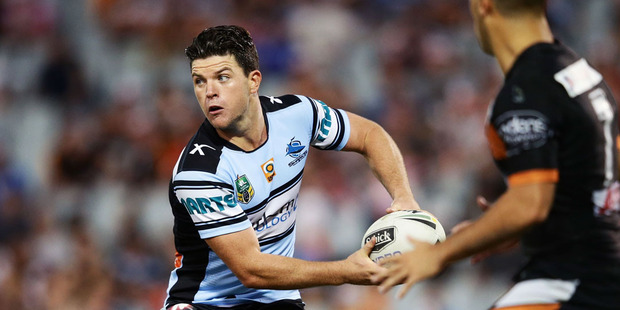 Chad Townsend of the Sharks runs with the ball during the round five NRL match between the Wests Tigers and the Cronulla Sharks. Photo / Getty