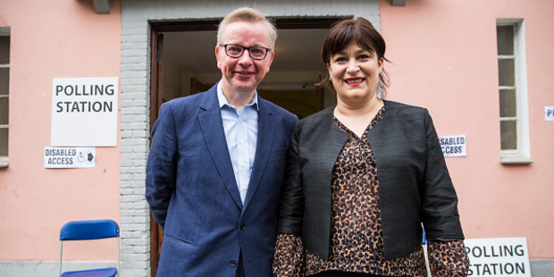 Michael Gove with his wife Sarah Vine after voting in the European Union referendum. Photo / Getty Images