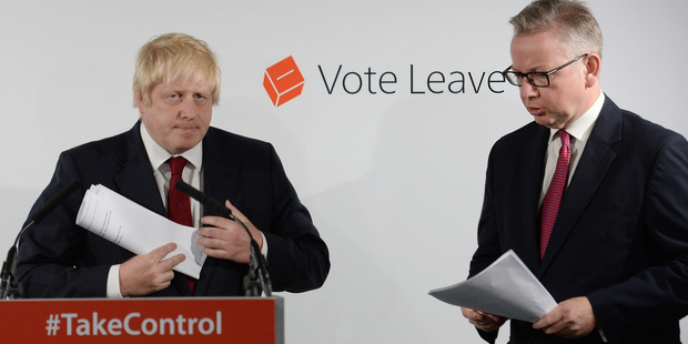 No so close? Johnson and Gove address the media after Leave's victory in the referendum campaign. Photo / AP