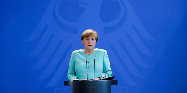 German Chancellor Angela Merkel speaks during a statement about the referendum in Britain at the chancellery in Berlin. Photo / AP