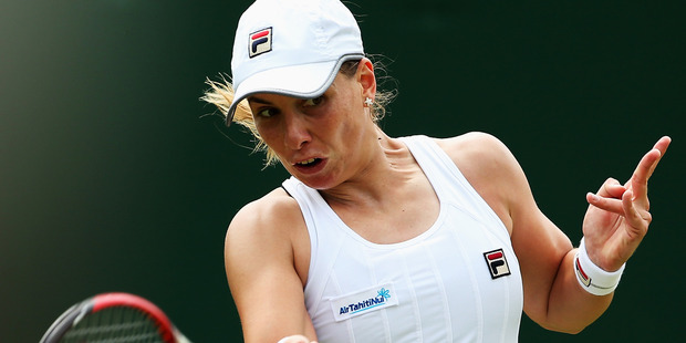Marina Erakovic plays a forehand during her Wimbledon first round match in 2015. Photo / Getty Images