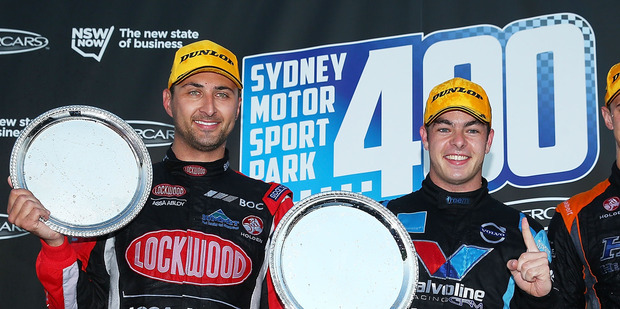 Fabian Coulthard and Scott McLaughlin on the podium in Sydney. Photo / Getty Images