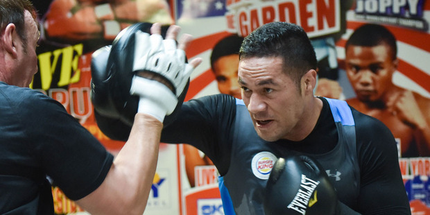Joseph Parker in a training session with his trainer Kevin Barry. Photo / Getty