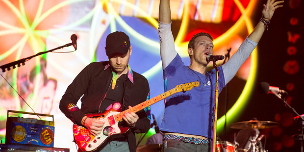 Chris Martin of the band Coldplay performs on stage at the Glastonbury Festival. Photo / Getty Images
