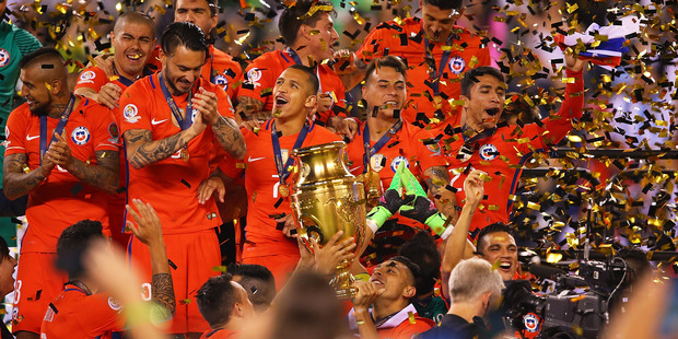 Chile celebrates after defeating Argentina to win the Copa America Centenario Championship match at MetLife Stadium. Photo / Getty Images.