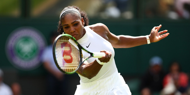 Serena Williams plays a forehand in her first round match against Amra Sadikovic. Photo / Getty Images