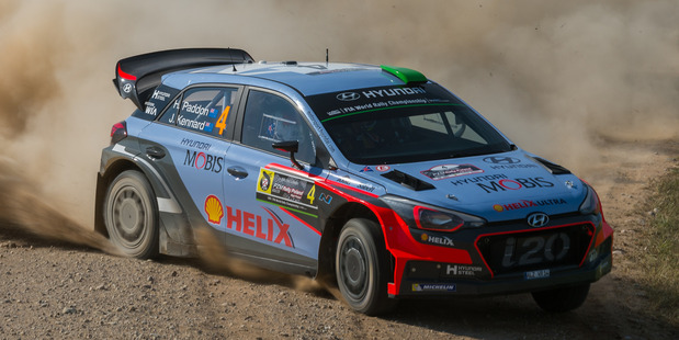 Hayden Paddon during the shakedown at WRC Poland. Photo / Timo Anis