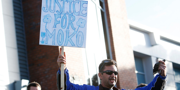 Fred Tito at the Justice for Moko rally outside Whangarei courthouse. Photo / Michael Cunningham