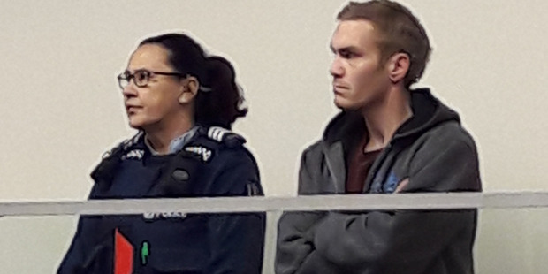 Caleb Kovaleski appears in the Palmerston North District Court on firearms charges. Photo / Alecia Rousseau