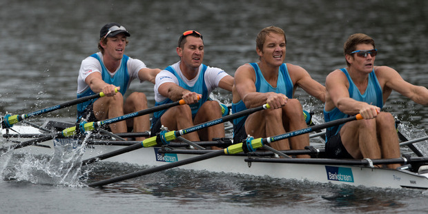 New Zealand Rowing Men's Quadruple Sculls, (L-R) Nathan Flannery, Jade Uru, George Bridgewater and John Storey. Photo / Brett Phibbs.