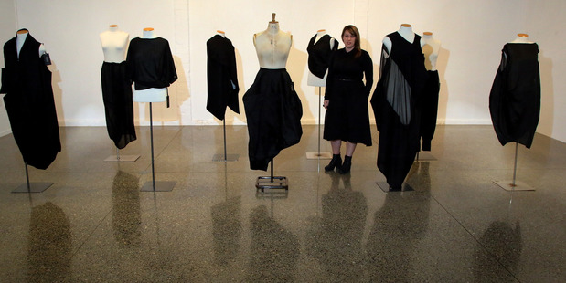 ESCAPOLOGY: Fashion designer Stephanie West with her exhibition collection at the Wanganui Community Art Gallery. PHOTO/STUART MUNRO