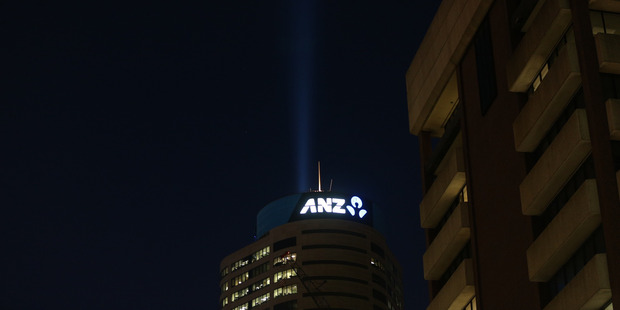 The high-powered beam shoots skyward from the ANZ tower in central Auckland. Photo / Doug Sherring