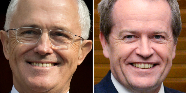 Australian Prime Minister Malcolm Turnbull, left, and Australian opposition leader Bill Shorten. First exit poll shows the result is too close to call. Photo / AP