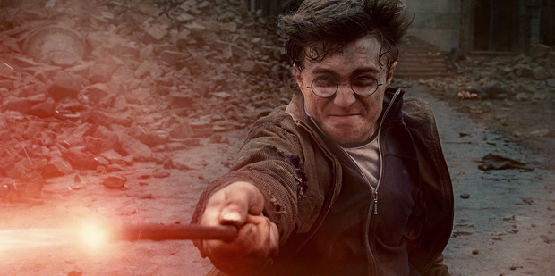Actor Daniel Radcliffe as Harry Potter in a scene from the final Harry Potter movie.