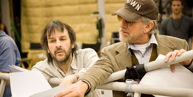 Peter Jackson and Steven Spielberg on the set of The Adventures of Tintin: The Secret of the Unicorn.