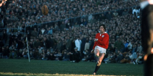 Lion Barry John kicks a penalty at Athletic Park Wellington in 1971