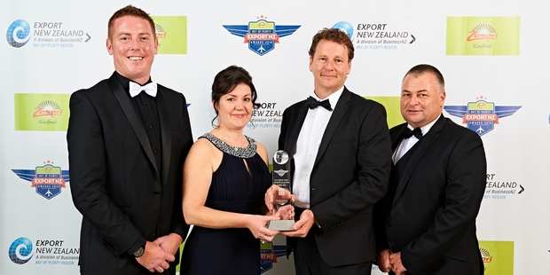 Skyline's team at the export awards. (From left) Dean Johnson, Alison Kirkland, Bruce Thomasen and Andrew Jensen. Photo / Wayne Tait Photography