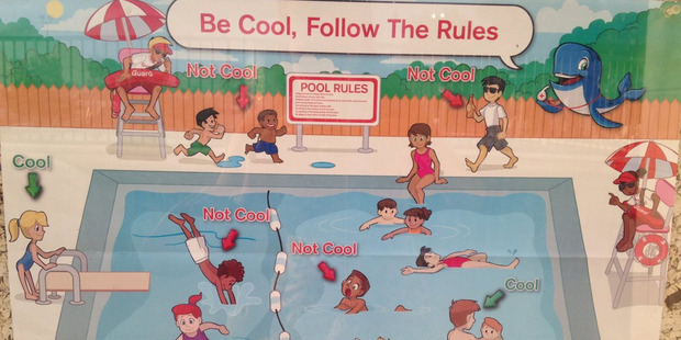 The pool poster that Red Cross has apologised for. Photo / Margaret Sawyer