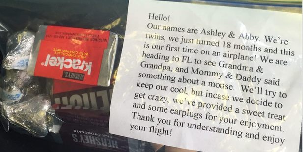 The note was later posted on Facebook by another passenger. Photo / Facebook, Love What Matters