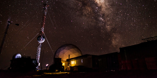 The Milky Way at Black Island Station. Photo / Anthony Powell © Antarctica New Zealand Pictorial Collection, 2015-2016