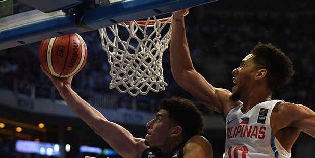 Tai Webster lays it in against the Philippines. Photo / Getty